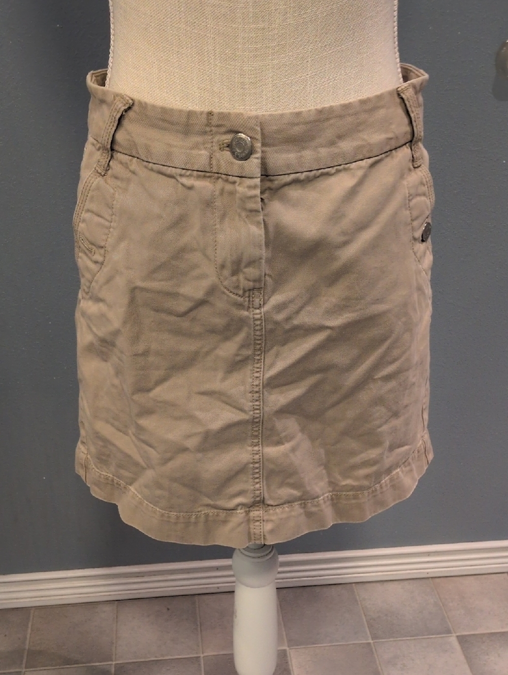 J Crew Classic Twill Chino Circle 100% Cotton Skirt Golf Preppy Minimalist Khaki